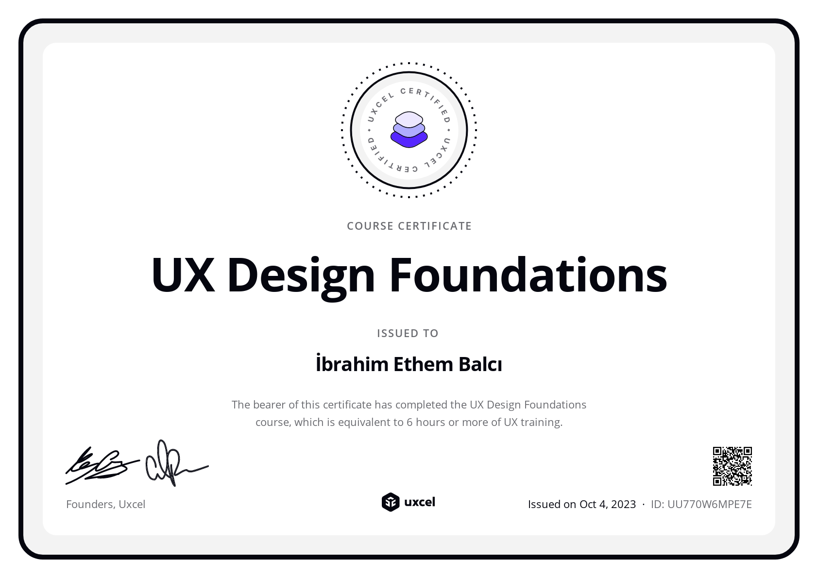 İbrahim Ethem Balcı's certificate